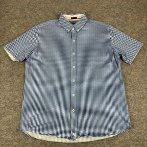 Buttercloth Icy Cotton Button Down‎ Shirt Check Regular Fit Blue Mens Large L